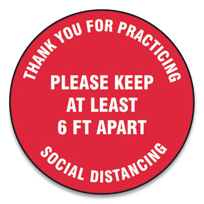 Slip-Gard Floor Signs 12" Red Circle, "Thank You For Practicing Social Distancing Please Keep At Least 6 ft Apart", , 25/Pack Flipcost Flipcost