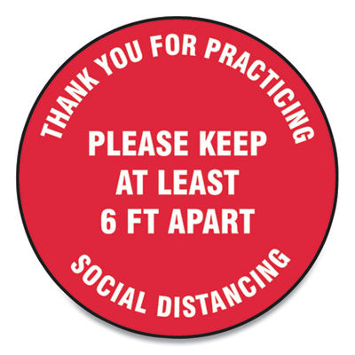 Slip-Gard Floor Signs 17" Red Circle, "Thank You For Practicing Social Distancing Please Keep At Least 6 ft Apart",, 25/Pack Flipcost Flipcost