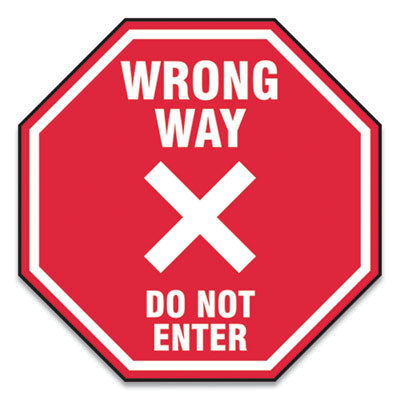 Slip-Gard Social Distance Red Floor Signs, 17 x 17, "Wrong Way Do Not Enter", , 25/Pack Flipcost Flipcost