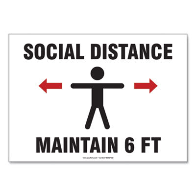 Social Distance Signs Wall Human/Arrows, 14 x 10, "Social Distance Maintain 6 ft", , White, 10/Pack Flipcost Flipcost