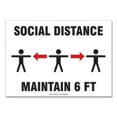 Social Distance Signs Wall Humans/Arrows, 10 x 7, "Social Distance Maintain 6 ft", 3 , White, 10/Pack Flipcost Flipcost