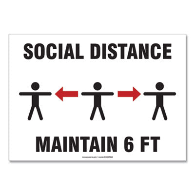 Social Distance Signs Wall 14x10, "Social Distance Maintain 6 ft", 3 Humans/Arrows, White, 10/Pack Flipcost Flipcost