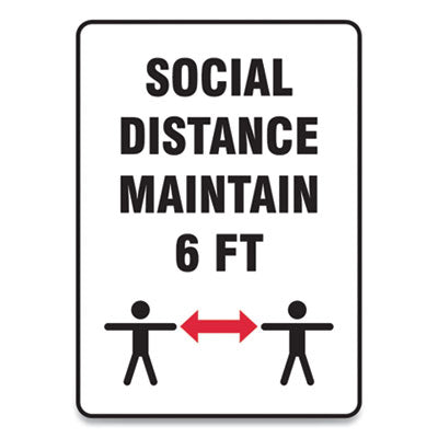 Social Distance Signs Wall 7x10, "Social Distance Maintain 6 ft", 2 Humans/Arrows, White, 10/Pack Flipcost Flipcost