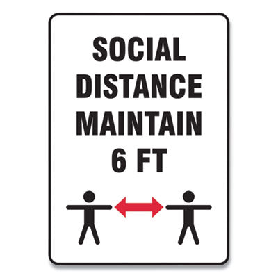 Social Distance Signs, Wall, 10x14, "Social Distance Maintain 6 ft", 2 Humans/Arrows, White, 10/Pack Flipcost Flipcost