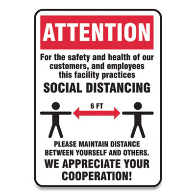 Social Distance Signs Wall Red/White 7 x 10, Customers and Employees Distancing, Humans/Arrows, Red/White, 10/Pack Flipcost Flipcost