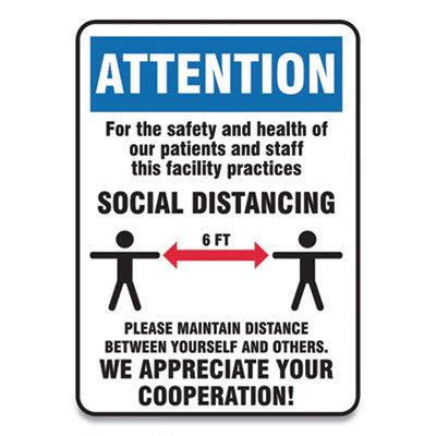 Social Distance Signs Wall for Patients and Staff Social Distancing, Humans/Arrows, Blue/White, 10/Pack Flipcost Flipcost