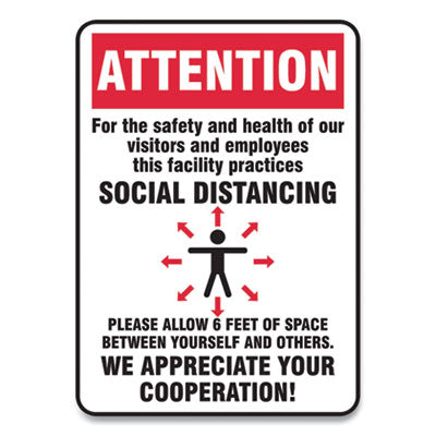 Social Distance Signs Wall 10x14, Visitors and Employees Distancing, Humans/Arrows, Red/White, 10/Pack Flipcost Flipcost