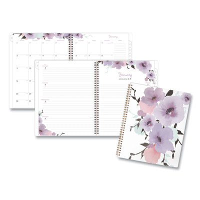 Mina Weekly/Monthly Floral Mina Planner 11x8.5, White/Violet/Peach Cover, 12-Month (Jan to Dec): 2024 Flipcost Flipcost