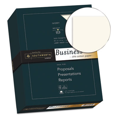 Southworth® 25% Cotton Business Paper, 95 Bright, 24 lb Bond Weight, 8.5 x 11, Ivory, 500 Sheets/Ream Flipcost Flipcost