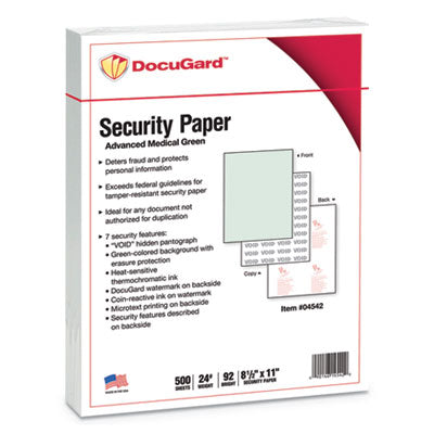 DocuGard™ Medical security paper features, 24 lb Bond Weight, 8.5 x 11, Green, 500/Ream Flipcost Flipcost