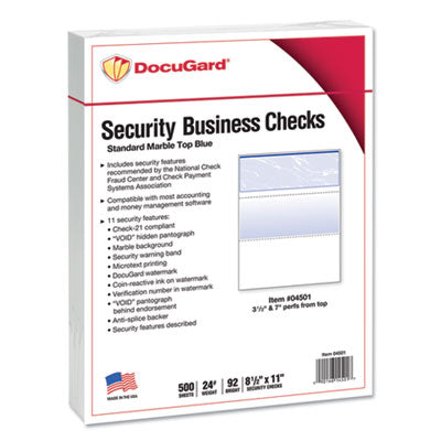 DocuGard™ Security Business Checks Features,11  8.5 x 11, Blue Marble Top, 500/Ream Flipcost Flipcost