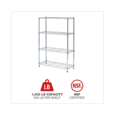 Residential Wire Shelving, Four-Shelf, 36w x 14d x 54h, Silver Flipcost Flipcost