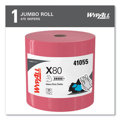 WypAll® Power Clean X80 Heavy Duty Cleaning Cloths, Jumbo Roll, 12.4 x 12.2, Red, 475 Wipers/Roll Flipcost Flipcost