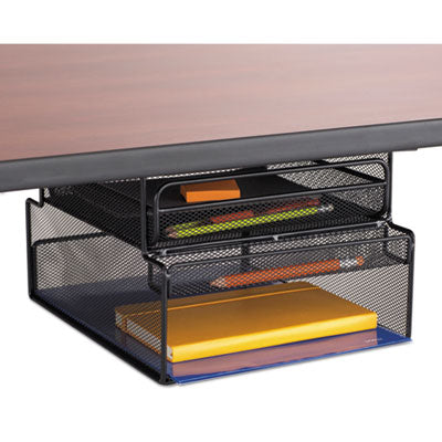 Safco® Onyx Under Desk Hanging Organizer Drawer, Under Desk Mount, 3 Compartments, Steel Mesh, 12.33 x 10 x 7.25, Black Flipcost Flipcost