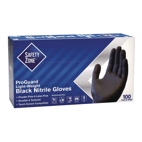 Safety Zone® ProGuard Powder Free Nitrile Gloves, X-Large, Black, 100/Box