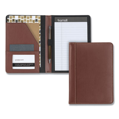 Samsill® Contrast Stitch Leather Padfolio, 6.25w x 8.75h, Open Style, Brown Flipcost Flipcost