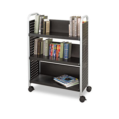 Scoot Single-Sided Book Cart, Metal, 3 Shelves, 33" x 14.25" x 44.25", Black Flipcost Flipcost