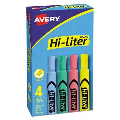 AVERY PRODUCTS CORPORATION HI-LITER Desk-Style Highlighters, Assorted Ink Colors, Chisel Tip, Assorted Barrel Colors, 4/Set Flipcost Flipcost