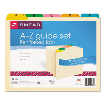 Smead™ Alphabetic Top Tab Indexed File Guide Set, 1/5-Cut Top Tab, A to Z, 8.5 x 11, Manila, 25/Set Flipcost Flipcost