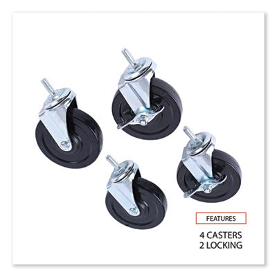 Optional Casters for Wire Shelving, Grip Ring Type K Stem, 4" Wheel, Black/Silver, 4/Set (2 Locking) Flipcost Flipcost