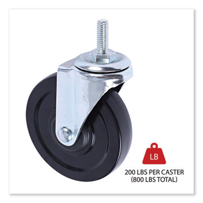 Optional Casters for Wire Shelving, Grip Ring Type K Stem, 4" Wheel, Black/Silver, 4/Set (2 Locking) Flipcost Flipcost