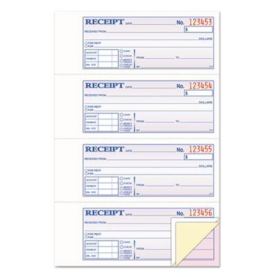 TOPS™ Money and Rent Receipt Book, Account + Payment Sections, Three-Part Carbonless, 7.13 x 2.75, 4 Forms/Sheet, 100 Forms Total Flipcost Flipcost