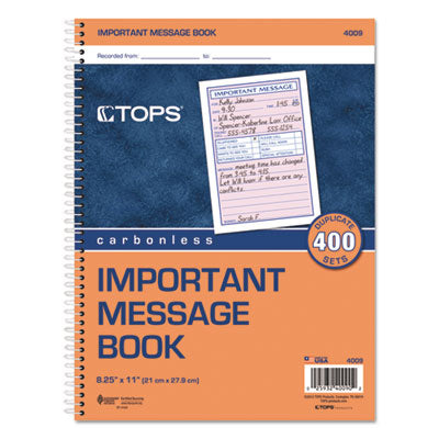 TOPS™ Telephone Message Book with Fax/Mobile Section, Two-Part Carbonless, 3.88 x 5.5, 4 Forms/Sheet, 400 Forms Total Flipcost Flipcost