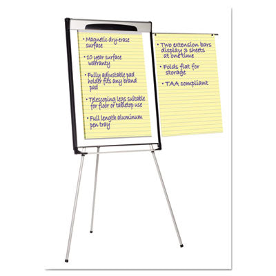 Tripod Extension Bar Magnetic Dry-Erase Easel, 39" to 72" High, Black/Silver Flipcost Flipcost