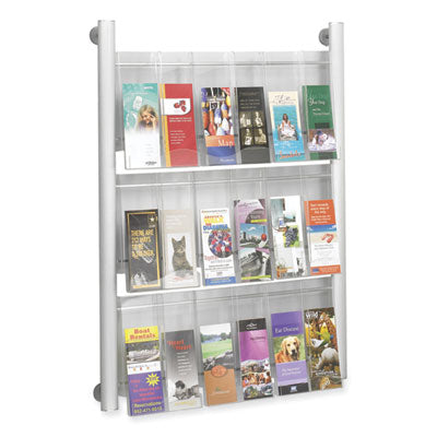 Luxe Magazine Silver Rack, 9 Compartments, 31.75w x 5d x 41h, Clear/Silver Flipcost Flipcost