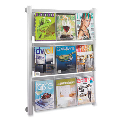 Luxe Magazine Silver Rack, 9 Compartments, 31.75w x 5d x 41h, Clear/Silver Flipcost Flipcost