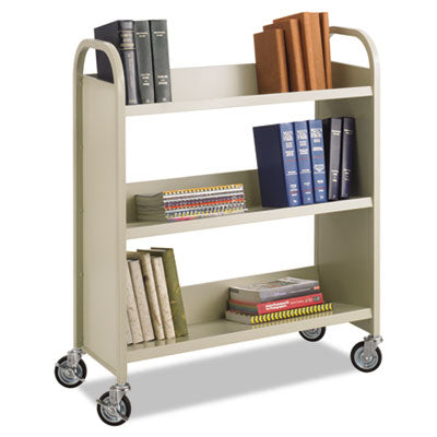 Steel Book Cart 3 Shelves  300 lb Capacity, 36" x 14.5" x 43.5", Sand Flipcost Flipcost