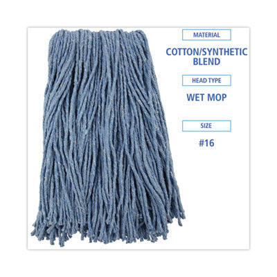 Boardwalk® Mop Head Standard, Cotton/Synthetic Fiber, Cut-End, #16., Blue Flipcost Flipcost