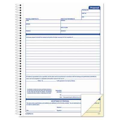 TOPS™ Spiralbound Proposal Form Book, Two-Part Carbonless, 11 x 8.5, 50 Forms Total Flipcost Flipcost