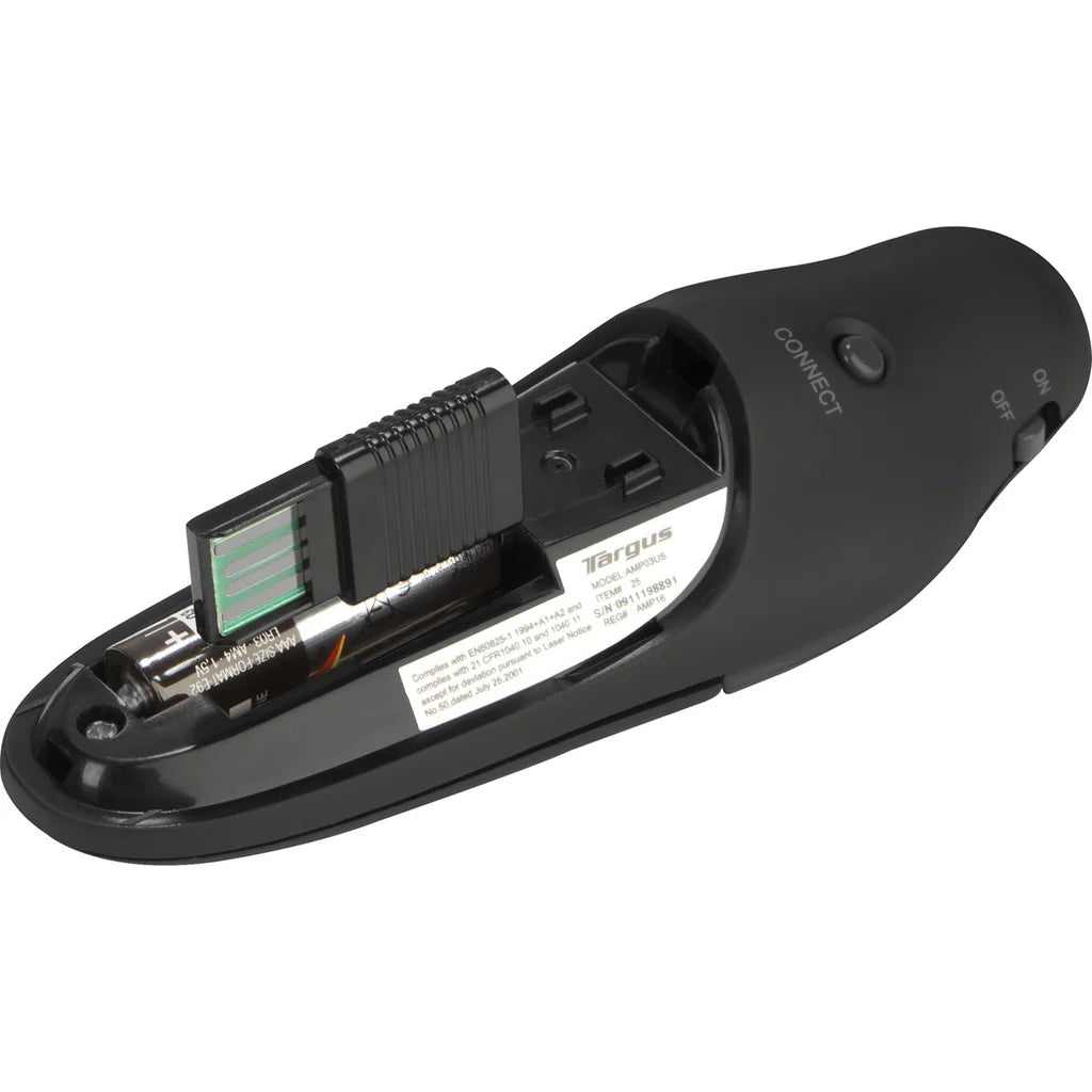 Targus® Wireless USB Presenter with Laser Pointer, Class 2, 50 ft Range, Black