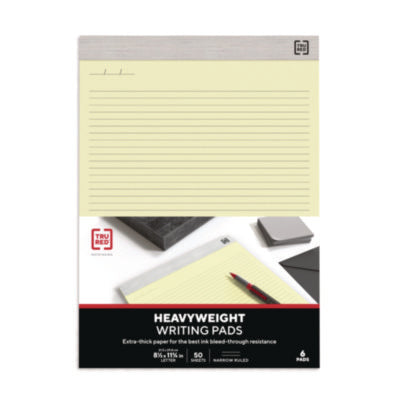 TRU RED™ Notepads, Narrow Rule, 50 Canary Yellow 8.5 x 11.75 Sheets, 6/Pack