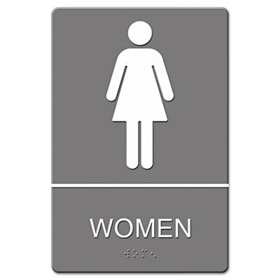 Headline® Sign ADA Sign Women Restroom Symbol w/Tactile Graphic, Molded Plastic, 6 x 9, Gray Flipcost Flipcost