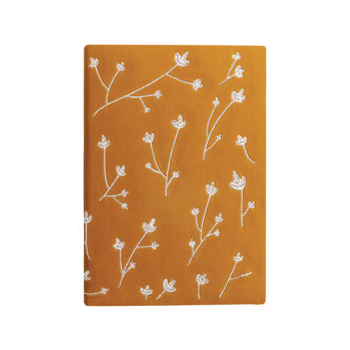 Denik Denik Vegan-Leather Layflat Flexible Cover Journal, Samantha Branches/Leaves, College Rule, Orange/Cream Cover, (72) 8 x 5.5 Sheets