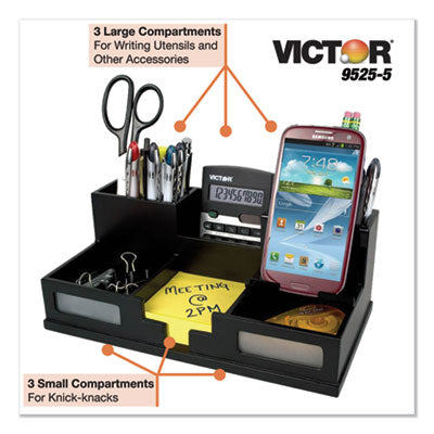 Victor® Midnight Black Desk Organizer with Smartphone Holder, 6 Compartments, Wood, 10.5 x 5.5 x 4 Flipcost Flipcost