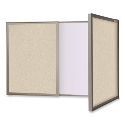 VisuALL PC Versatile Whiteboard Cabinet, Beige Fabric Bulletin Board Exterior Doors, 36x24, Aluminum Frame Flipcost Flipcost