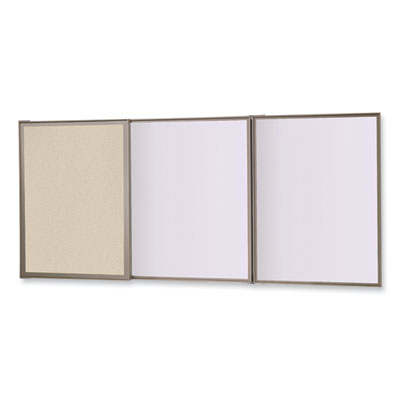 VisuALL PC Versatile Whiteboard Cabinet, Beige Fabric Bulletin Board Exterior Doors, 36x24, Aluminum Frame Flipcost Flipcost