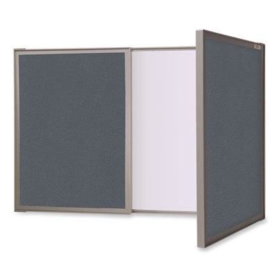 VisuALL PC Versatile Whiteboard Cabinet, Gray Fabric Bulletin Board Exterior Doors, 36x24, Aluminum Frame Flipcost Flipcost