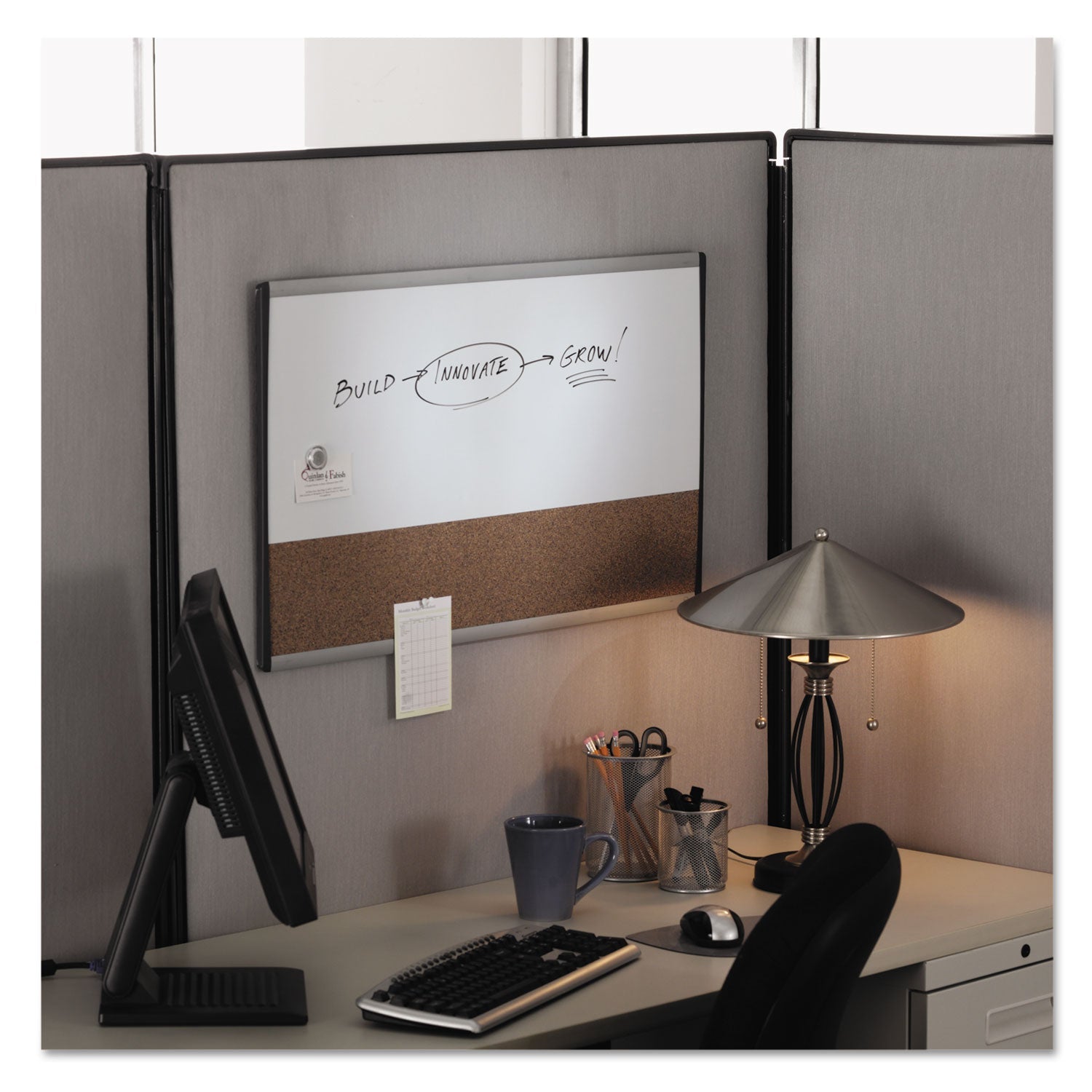 Quartet® ARC Frame Cubicle Dry Erase/Cork Board, 30 x 18, Tan/White Surface, Silver Aluminum Frame