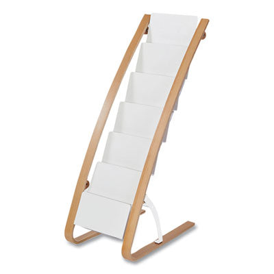 Literature Floor Display Rack, 19.68 x 13.38 x 36.61, White/Woodgrain Flipcost Flipcost