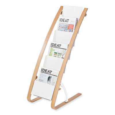 Literature Floor Display Rack, 19.68 x 13.38 x 36.61, White/Woodgrain Flipcost Flipcost