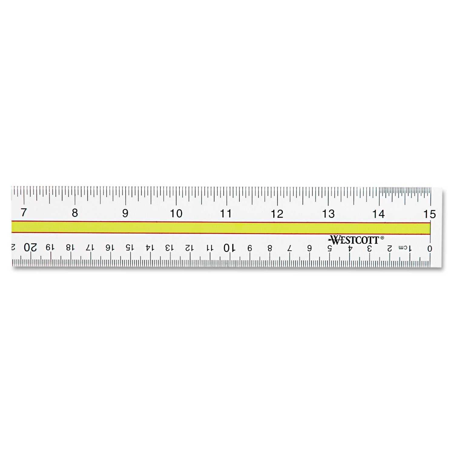 Westcott® Acrylic Data Highlight Reading Ruler With Tinted Guide, 15" Long, Clear/Yellow