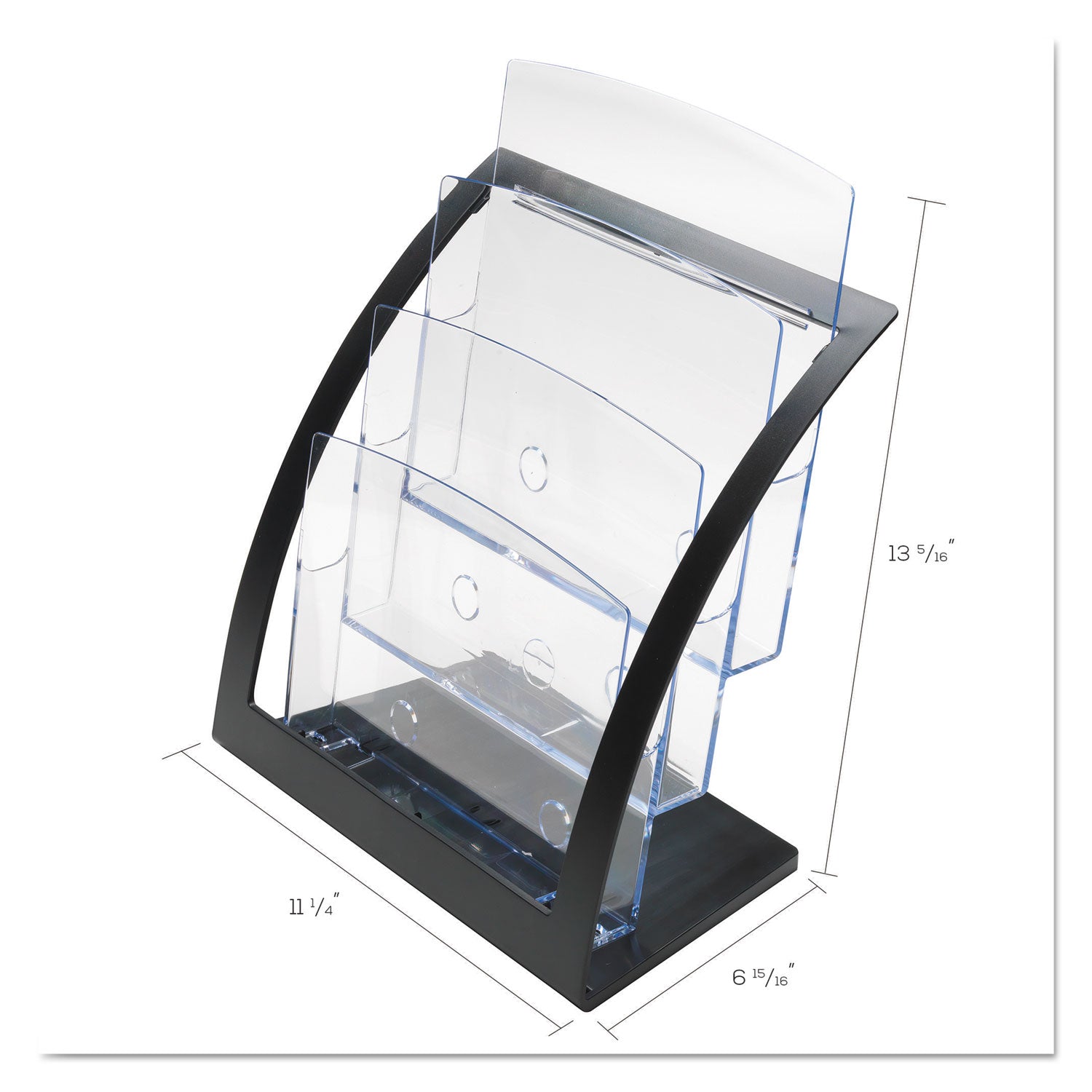 deflecto® 3-Tier Literature Holder, Leaflet Size, 11.25w x 6.94d x 13.31h, Black