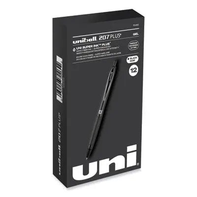uniball® 207 Plus+ Gel Pen, Retractable, Medium 0.7 mm, Black Ink, Black Barrel, Dozen Flipcost Flipcost